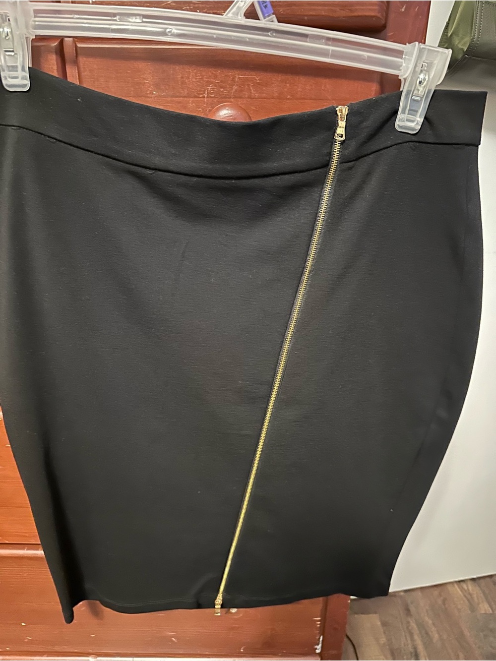 Forever 21 Black Pencil Skirt with Gold Diagonal Zip